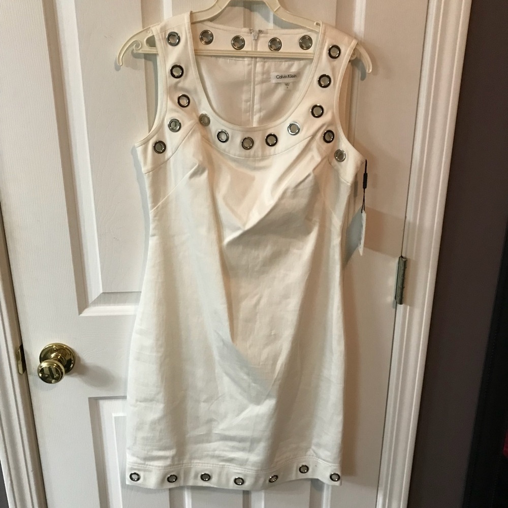 Calvin Klein White Eyelet-Trim Mini Dress